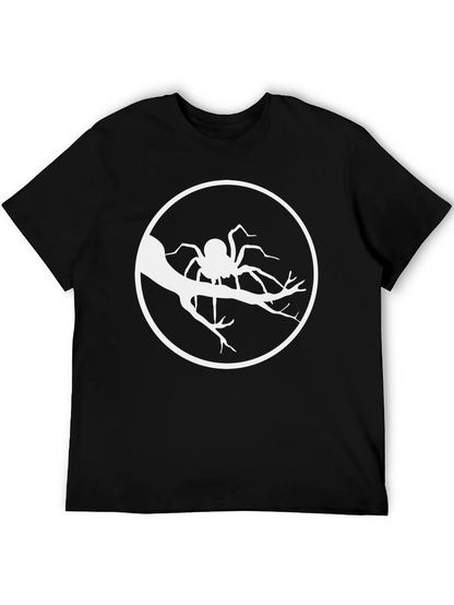 Spider on Branch Graphic Tee - Black Cotton T-Shirt
