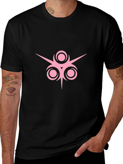 Black T-Shirt with Pink Geometric Design