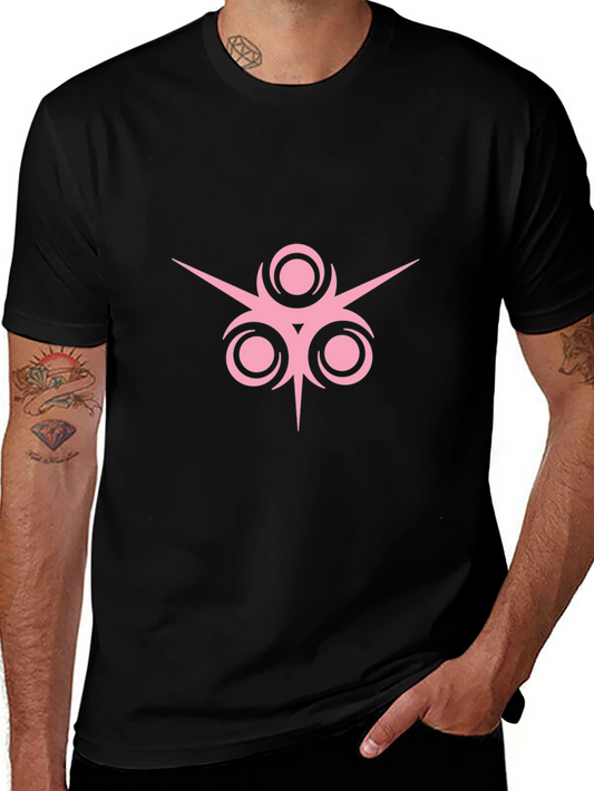 Black T-Shirt with Pink Geometric Design