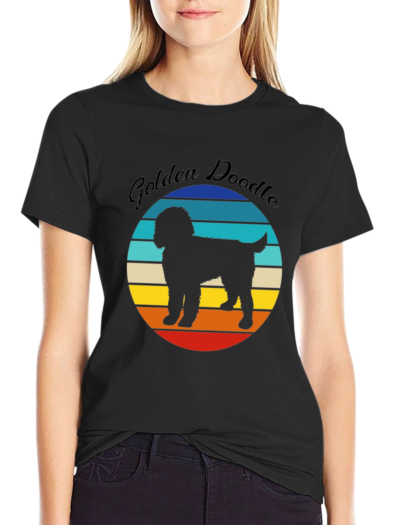 Golden Doodle Sunset Graphic Tee - Unisex Black T-Shirt
