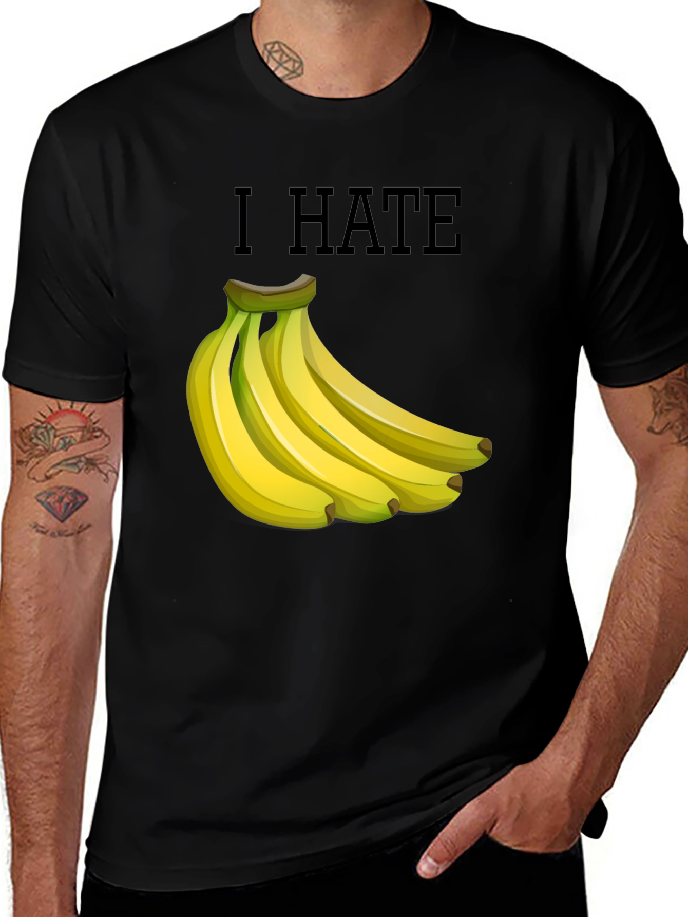 I Hate Bananas Funny Graphic T-Shirt - Black
