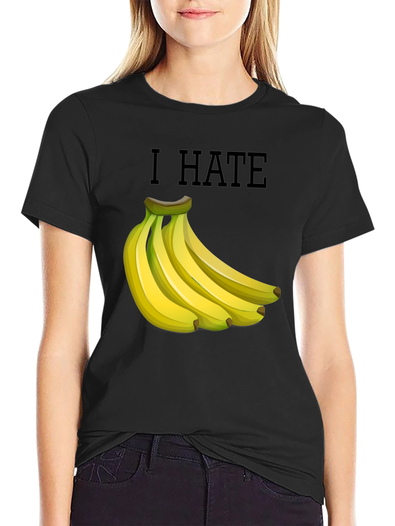 I Hate Bananas Funny Graphic T-Shirt - Black