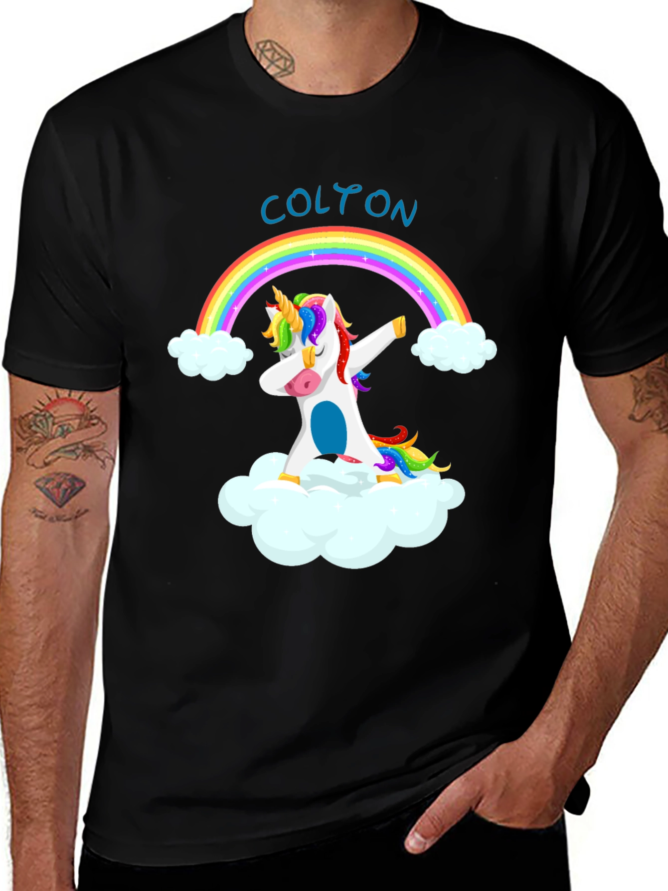 Dabbing Unicorn Rainbow Custom Name T-Shirt