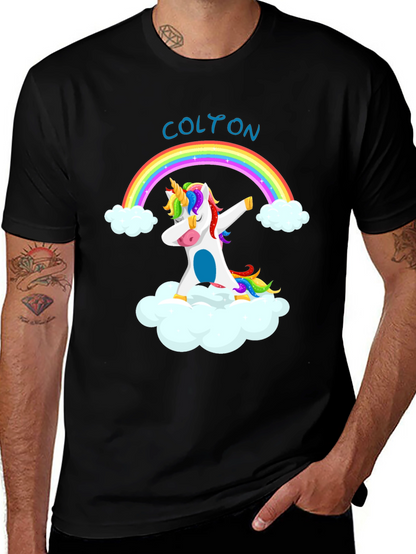 Dabbing Unicorn Rainbow Custom Name T-Shirt