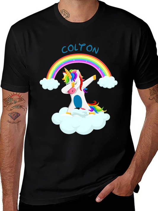 Dabbing Unicorn Rainbow Custom Name T-Shirt