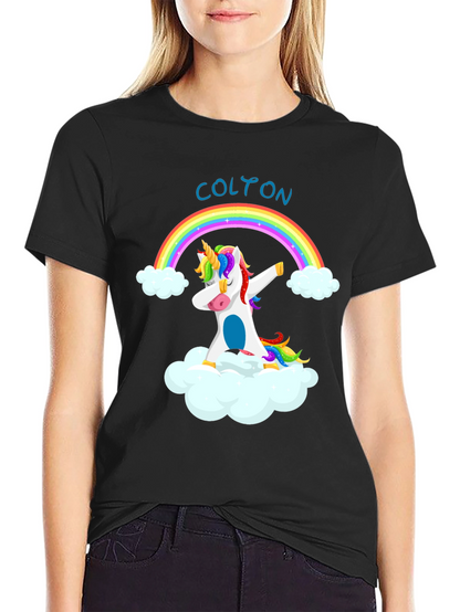 Dabbing Unicorn Rainbow Custom Name T-Shirt