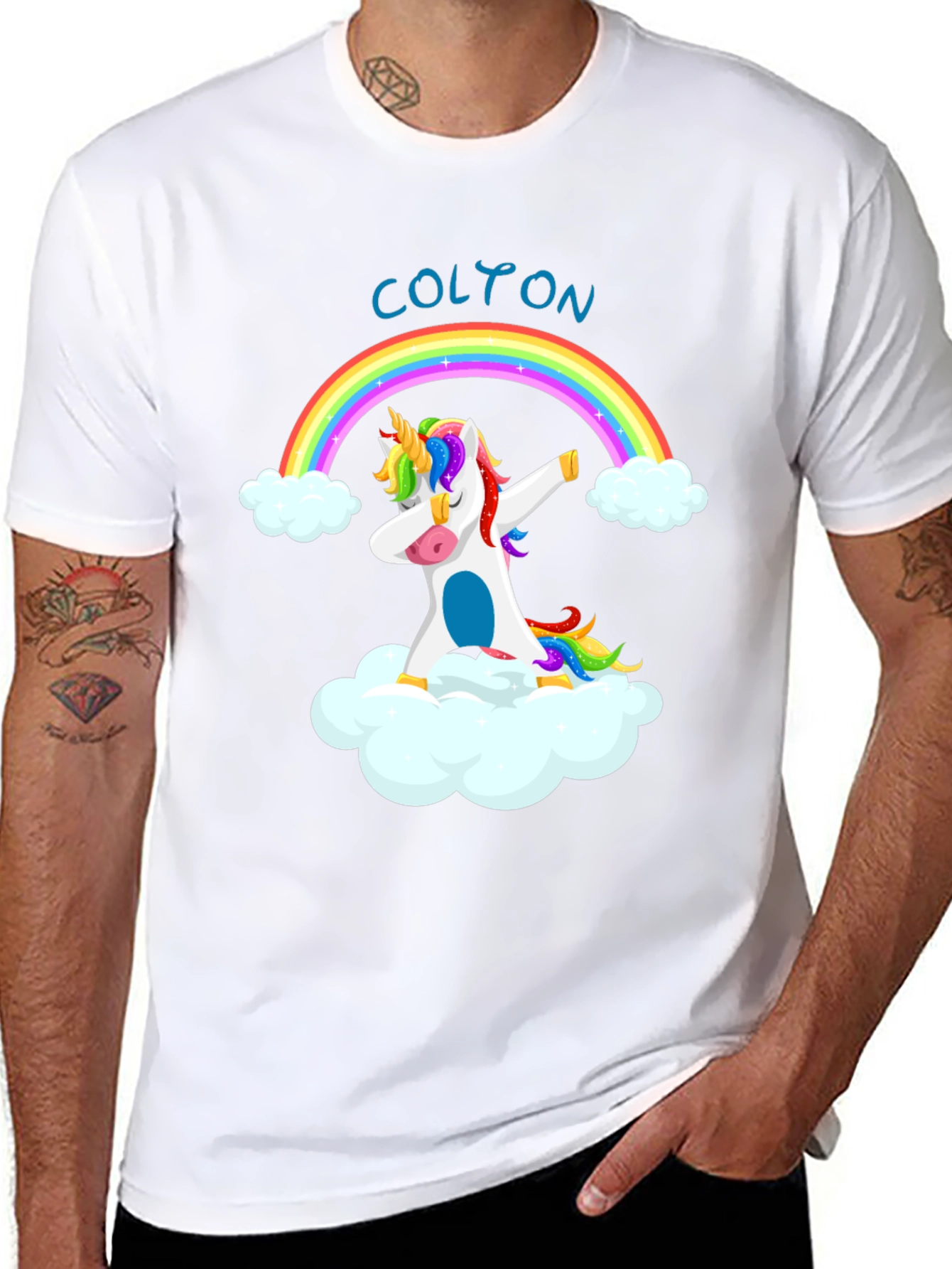 Dabbing Unicorn Rainbow Custom Name T-Shirt
