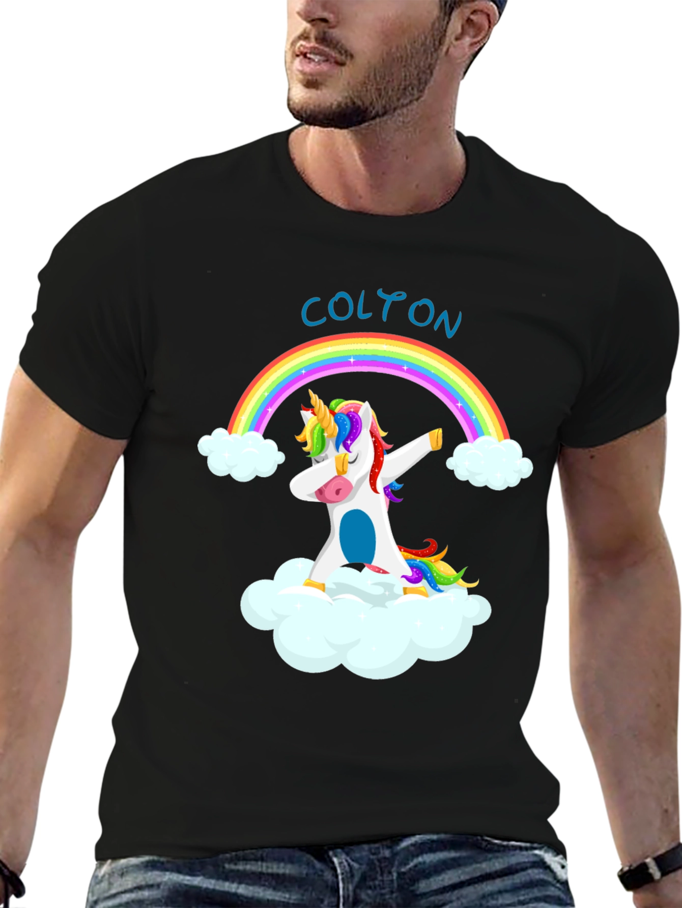Dabbing Unicorn Rainbow Custom Name T-Shirt