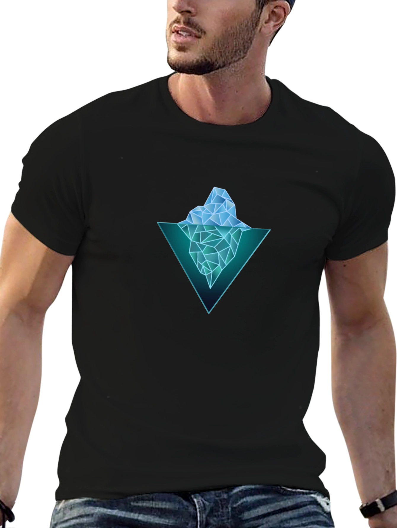 Geometric Iceberg Graphic Black T-Shirt