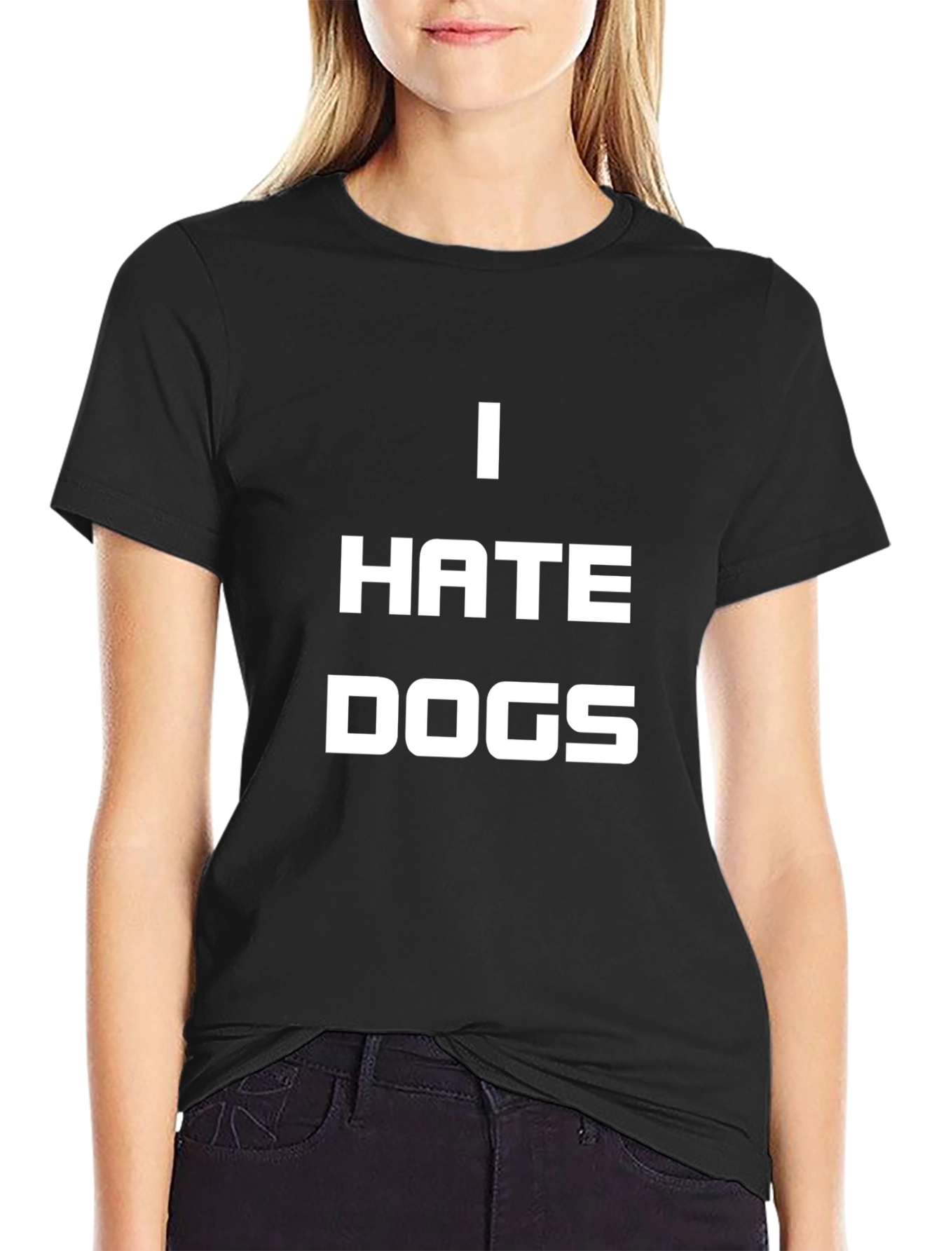I Hate Dogs Graphic Tee - Black Crewneck T-Shirt