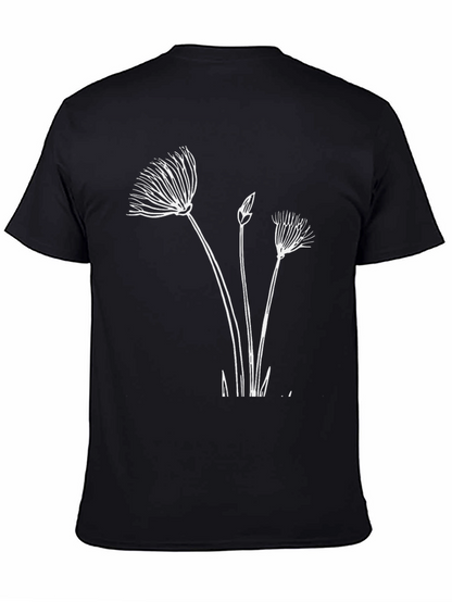 Black T-Shirt with Botanical Graphic
