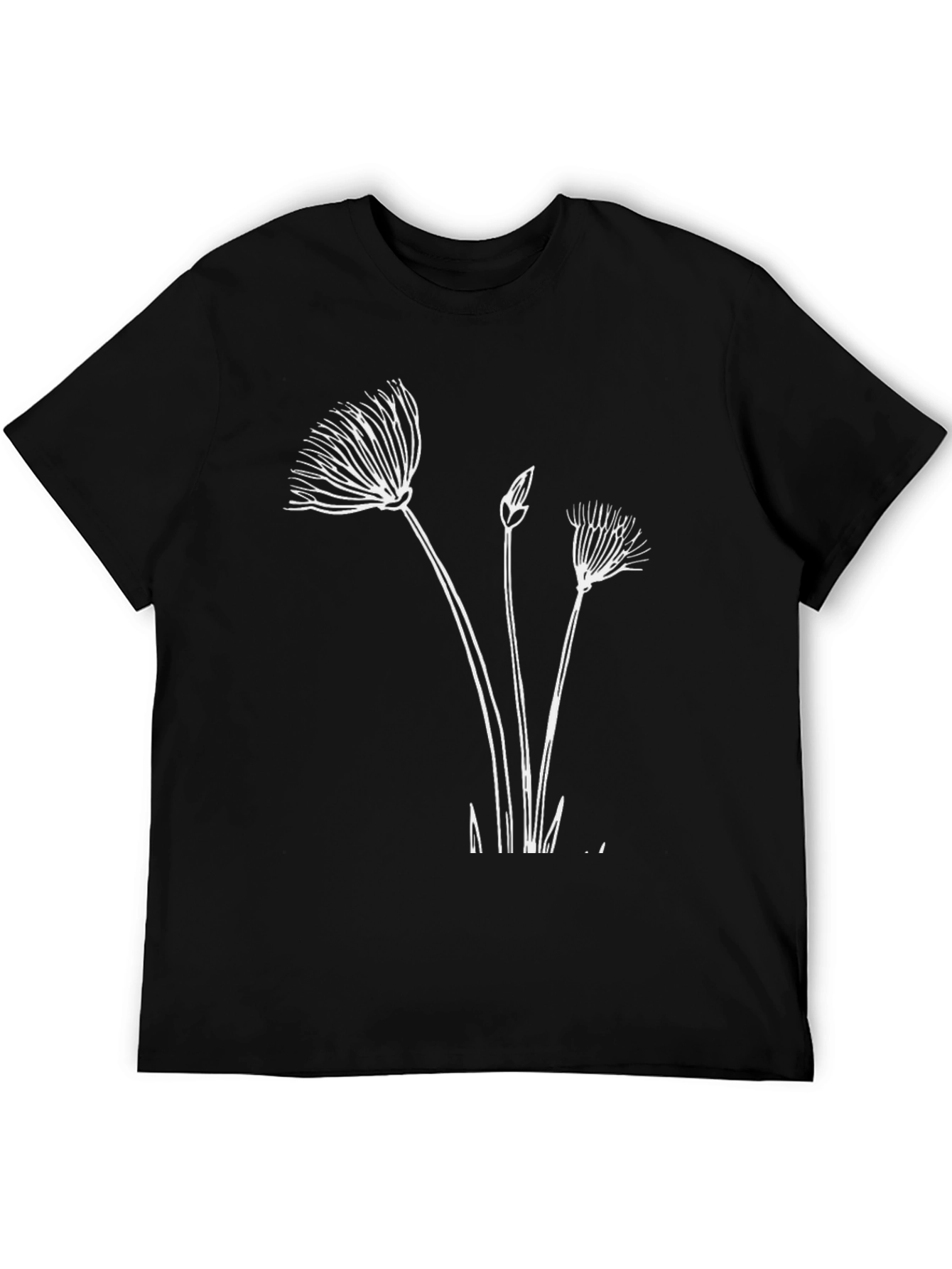 Black T-Shirt with Botanical Graphic