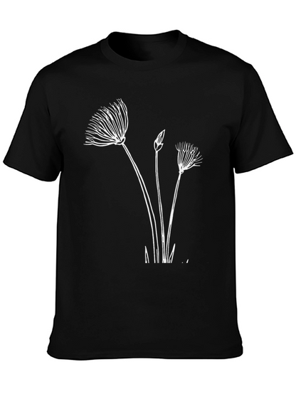 Black T-Shirt with Botanical Graphic