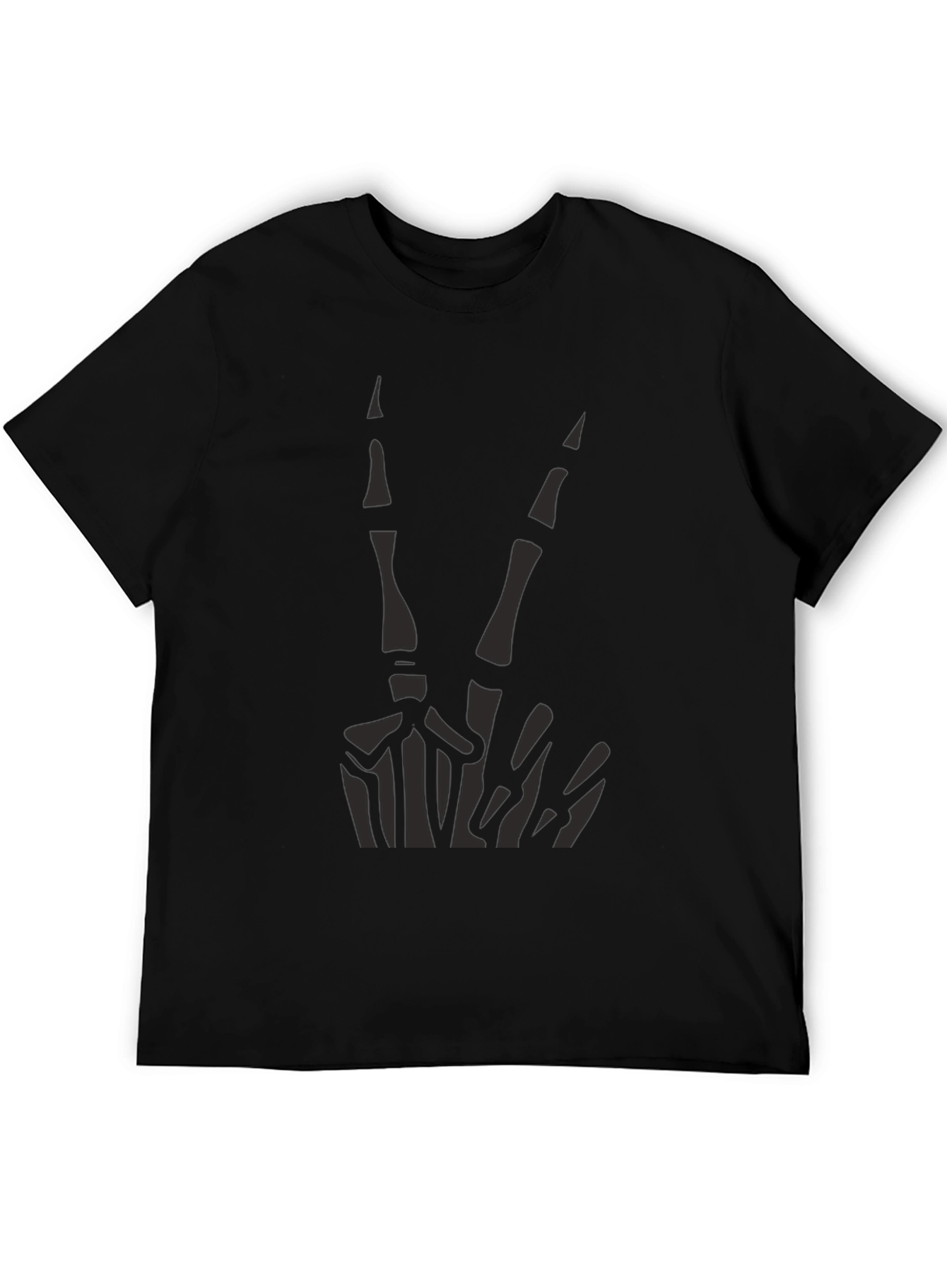 Skeleton Peace Sign Graphic Tee - Black Cotton Casual