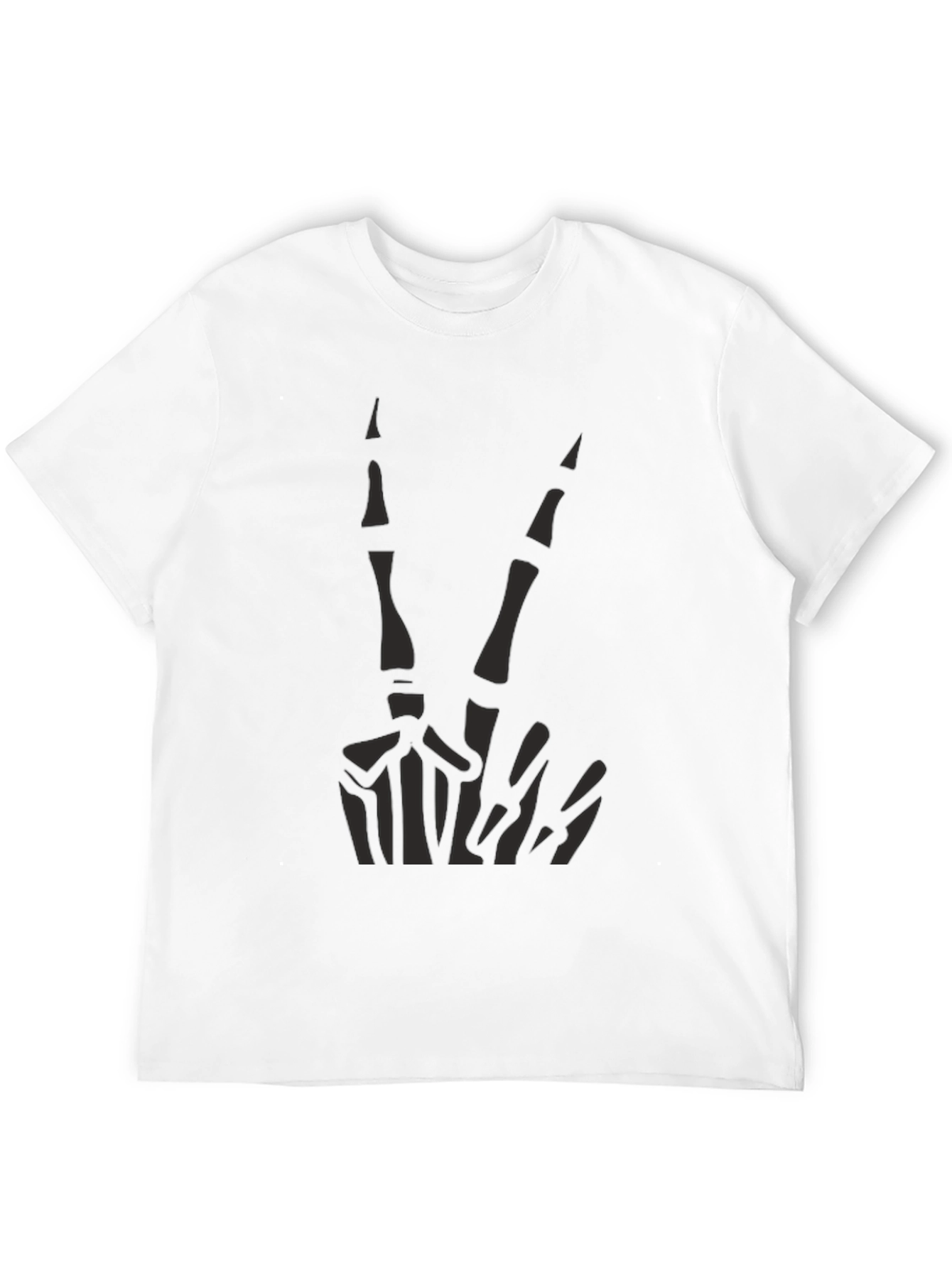Skeleton Peace Sign Graphic Tee - Black Cotton Casual