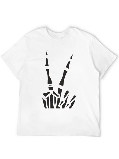 Skeleton Peace Sign Graphic Tee - Black Cotton Casual