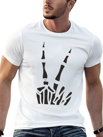 Skeleton Peace Sign Graphic Tee - Black Cotton Casual