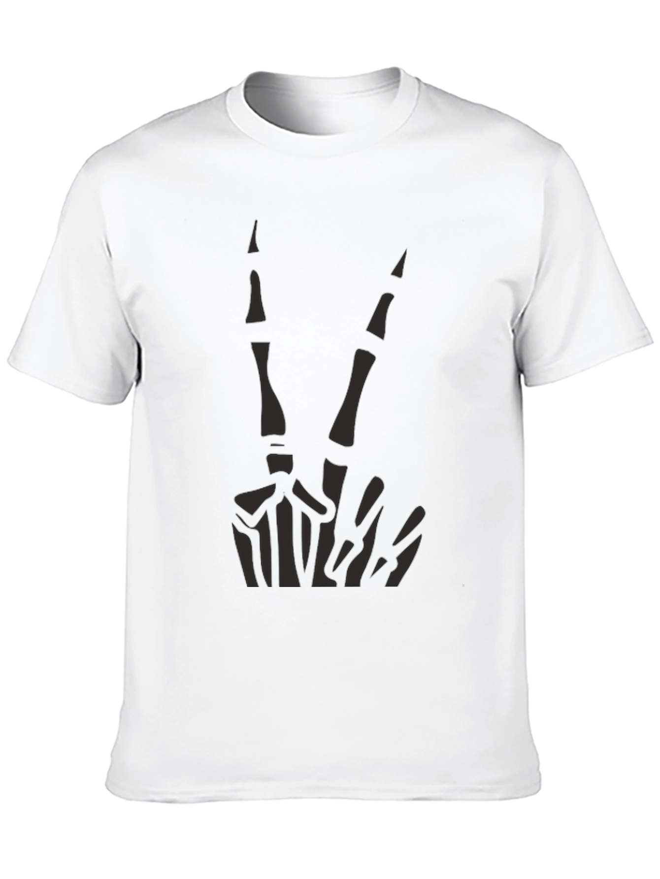 Skeleton Peace Sign Graphic Tee - Black Cotton Casual