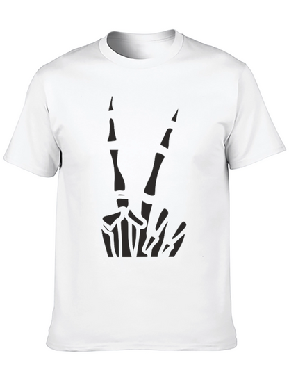 Skeleton Peace Sign Graphic Tee - Black Cotton Casual