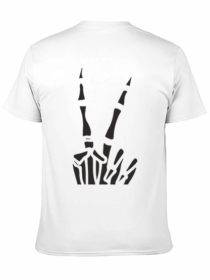 Skeleton Peace Sign Graphic Tee - Black Cotton Casual