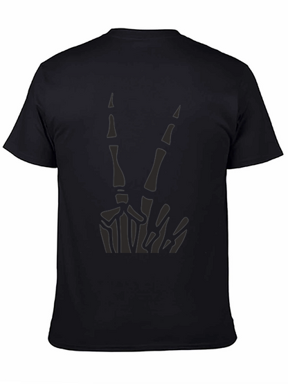 Skeleton Peace Sign Graphic Tee - Black Cotton Casual