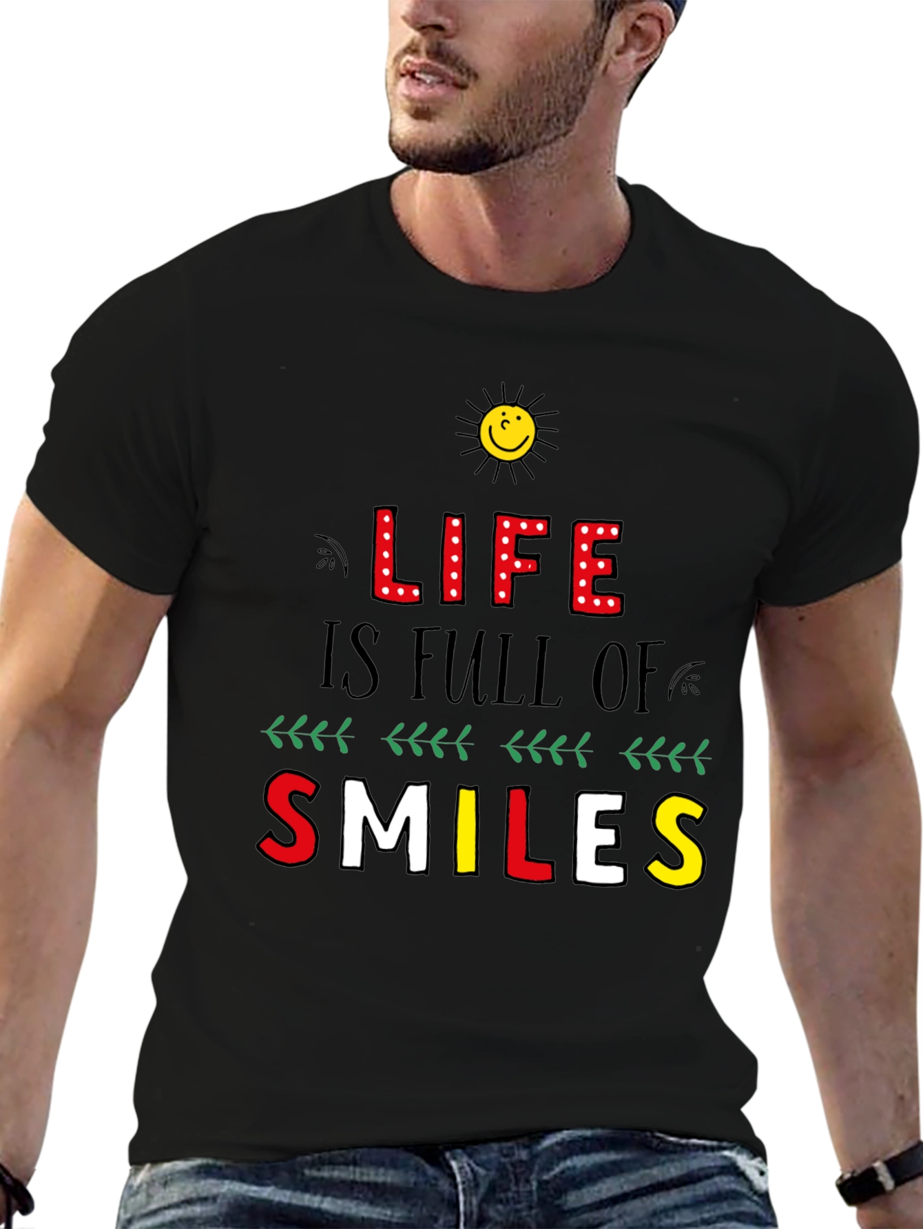 Life is Full of Smiles Graphic Tee - Black