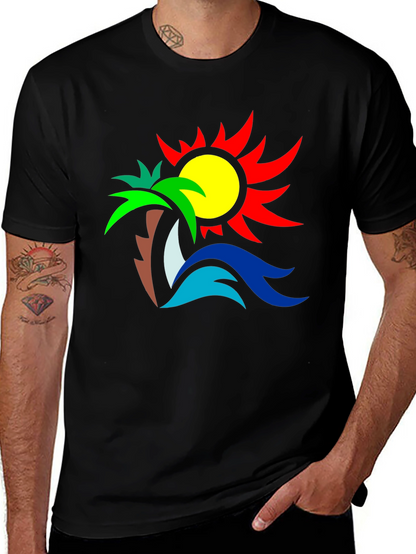 Tropical Graphic Tee: Palm Sun & Sea Design