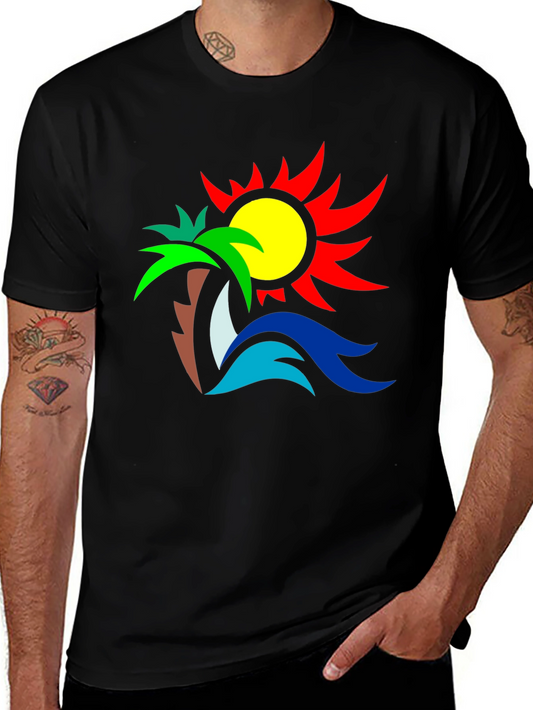 Tropical Graphic Tee: Palm Sun & Sea Design