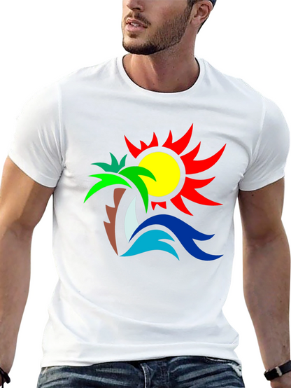 Tropical Graphic Tee: Palm Sun & Sea Design