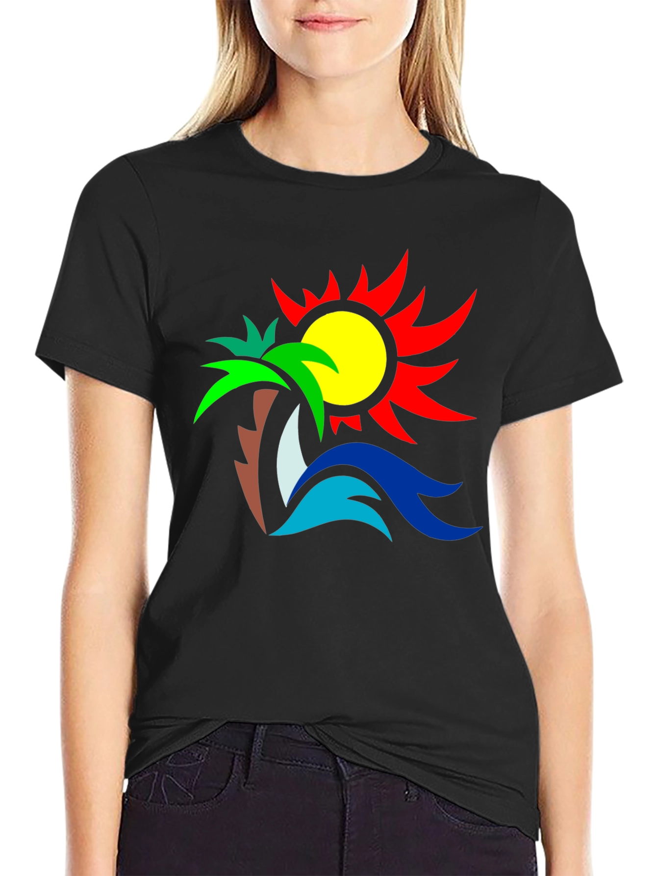 Tropical Graphic Tee: Palm Sun & Sea Design