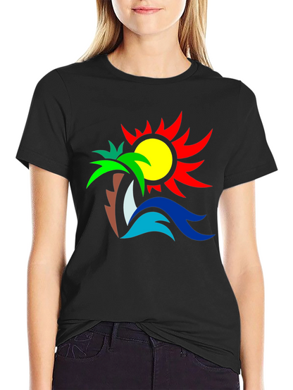 Tropical Graphic Tee: Palm Sun & Sea Design