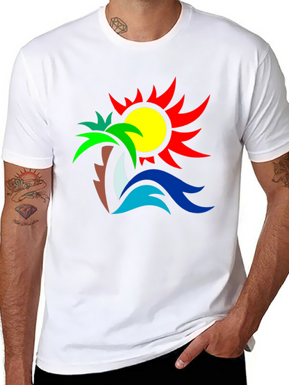 Tropical Graphic Tee: Palm Sun & Sea Design