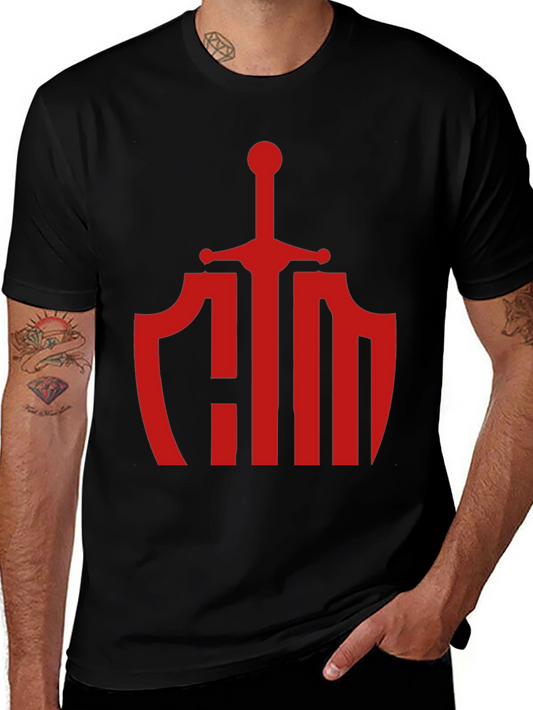 Knight Shield Sword Graphic Tee - Bold Red Print