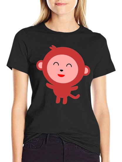 Cute Monkey Graphic Tee - Black