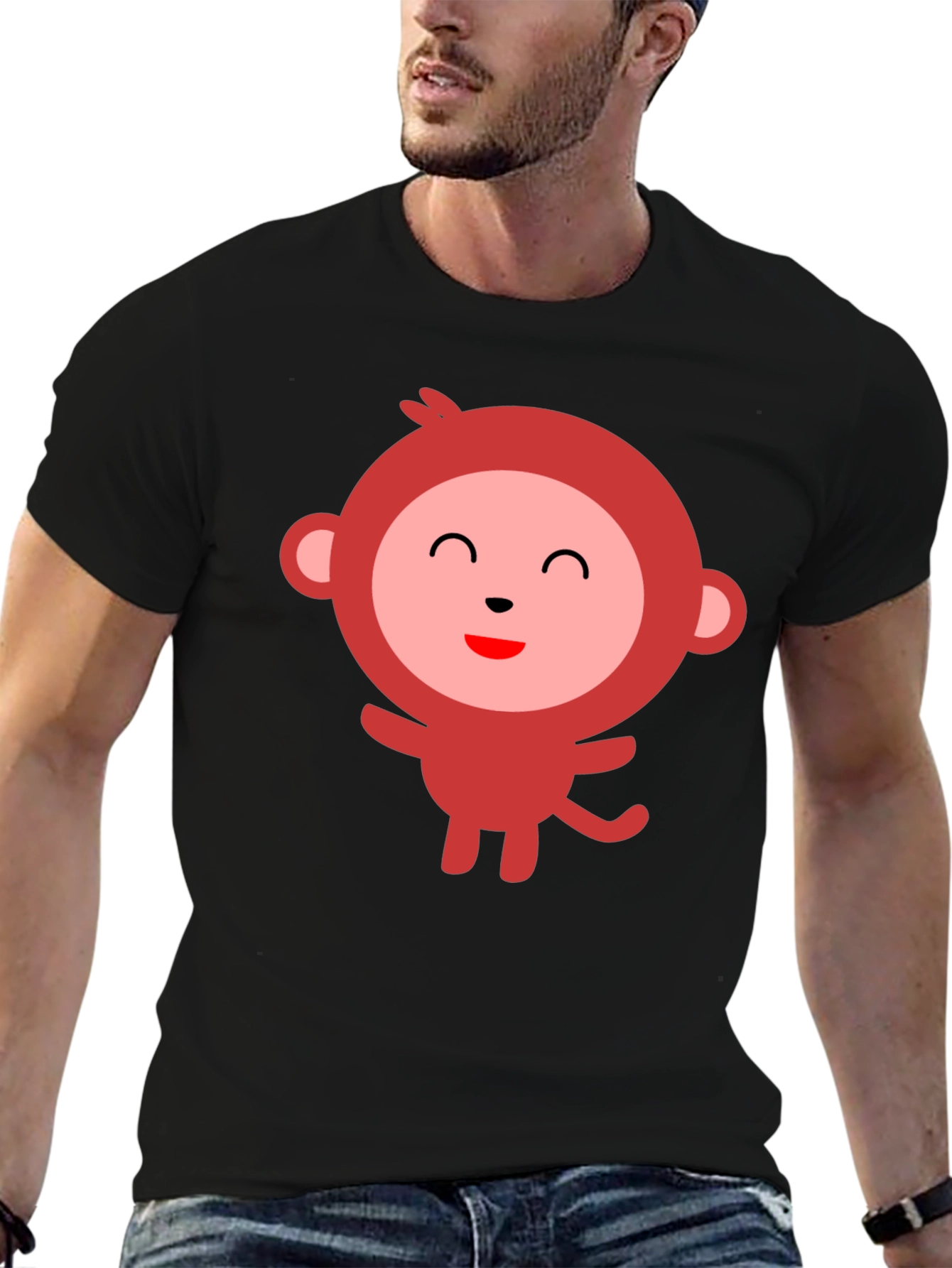 Cute Monkey Graphic Tee - Black