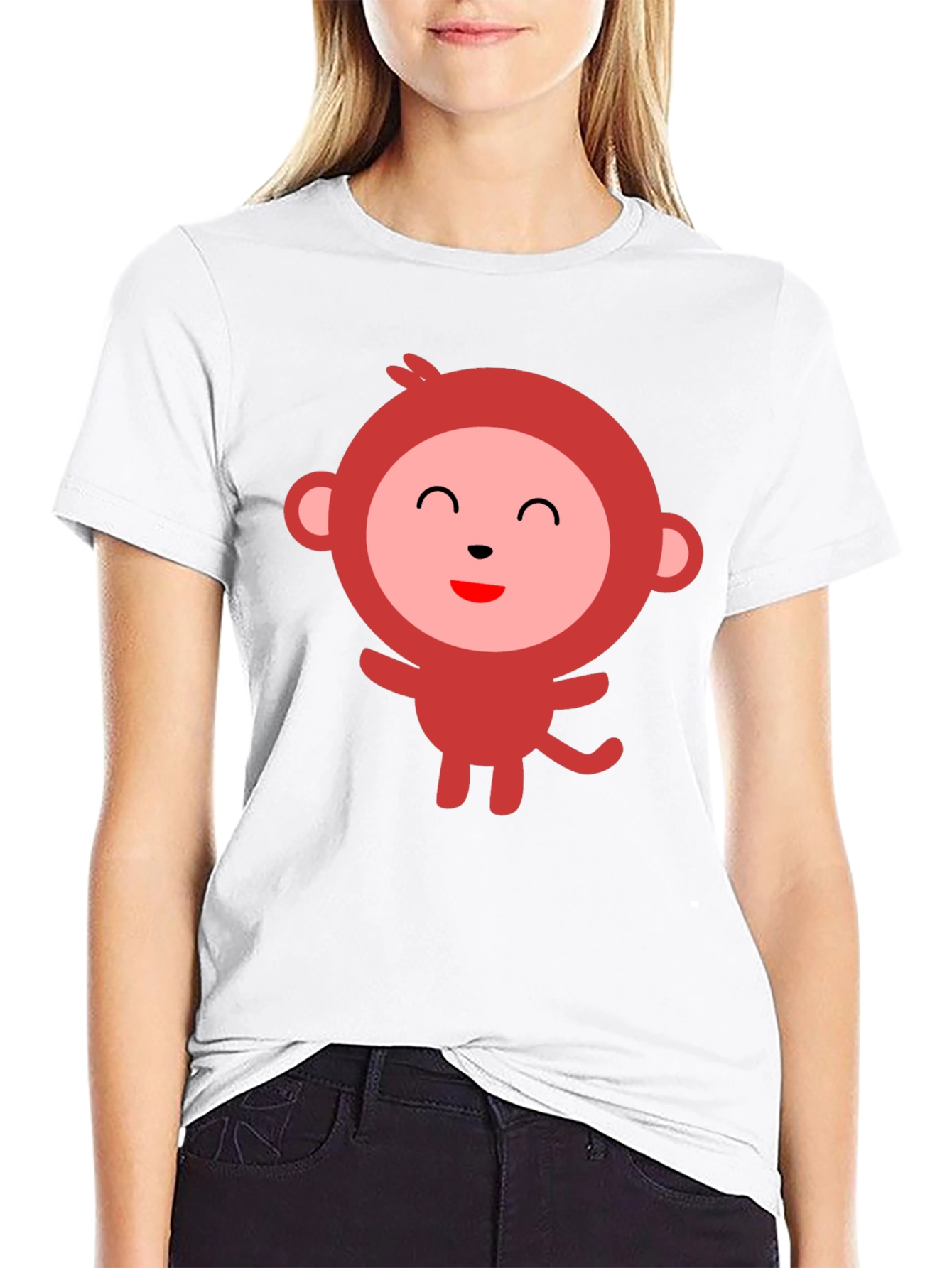 Cute Monkey Graphic Tee - Black