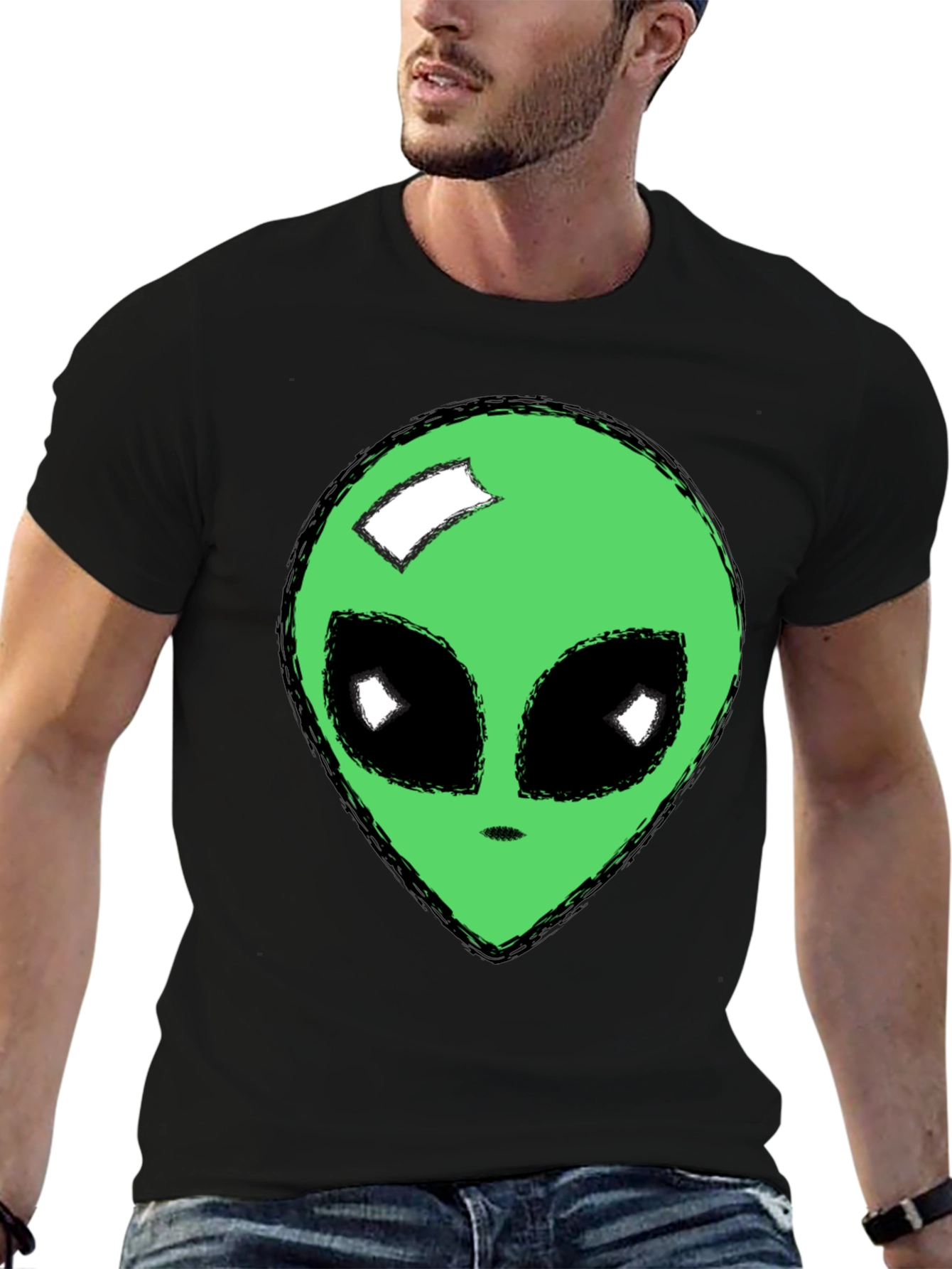 Alien Head Graphic T-Shirt - Mens Black Tee
