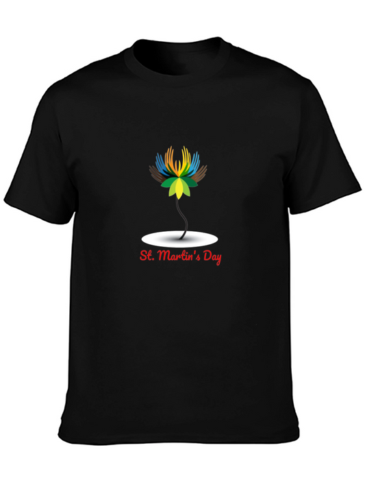 St. Martins Day Black T-Shirt with Flower Design