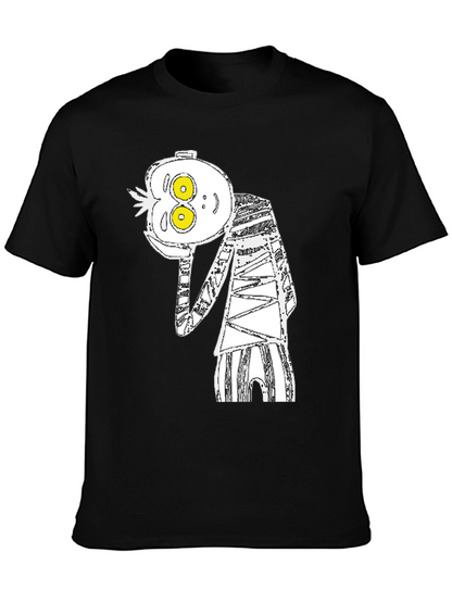 Abstract Cartoon Graphic Tee - Black Cotton Blend
