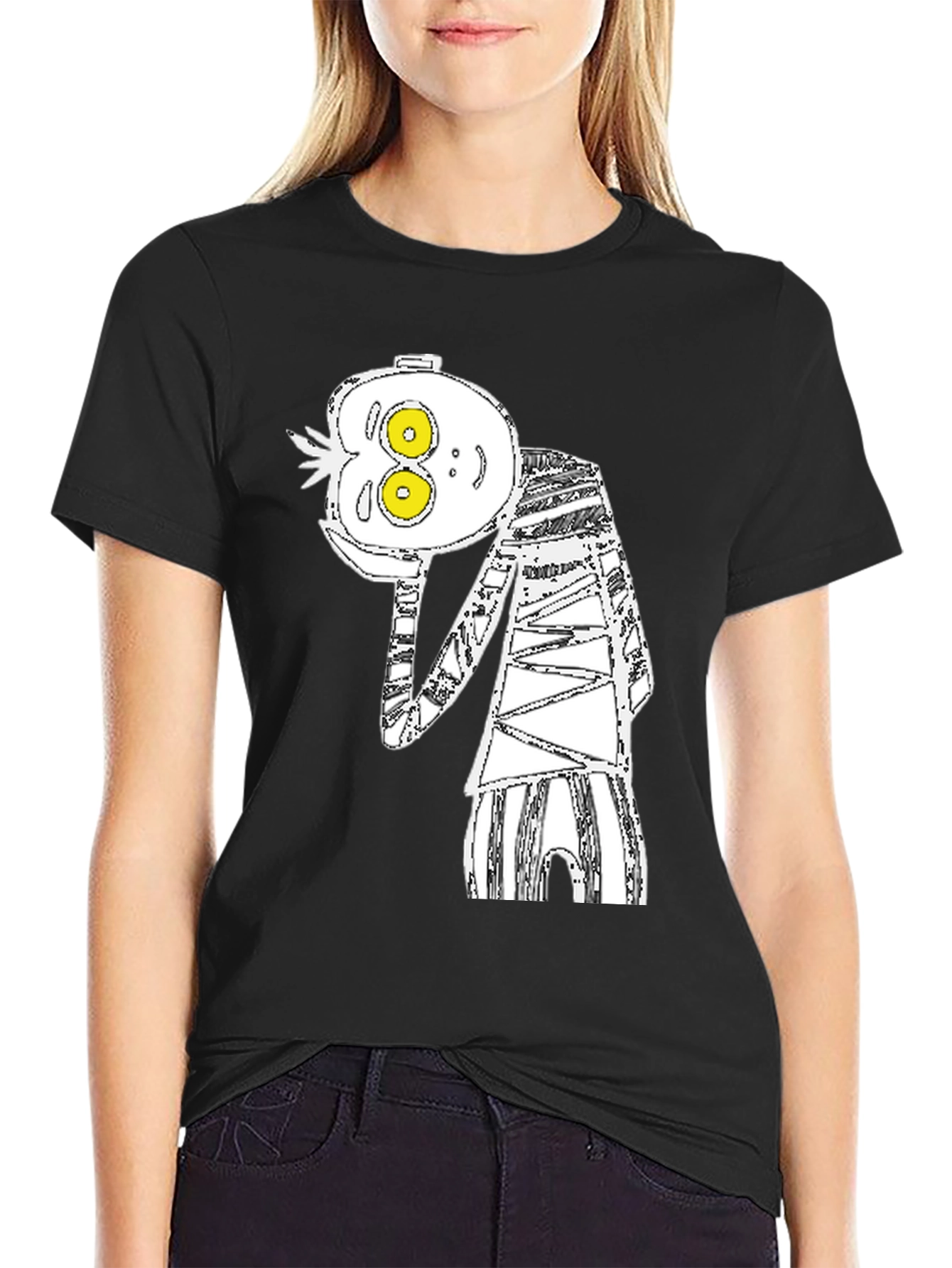 Abstract Cartoon Graphic Tee - Black Cotton Blend