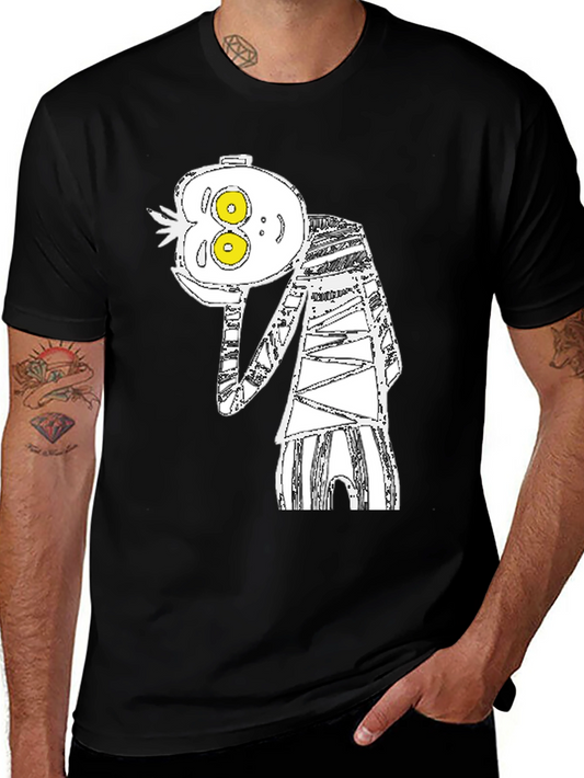 Abstract Cartoon Graphic Tee - Black Cotton Blend