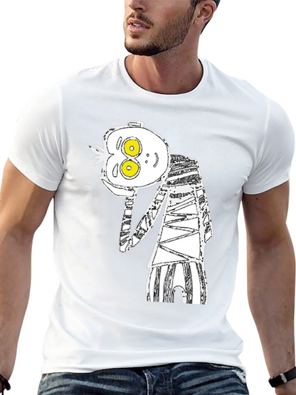 Abstract Cartoon Graphic Tee - Black Cotton Blend