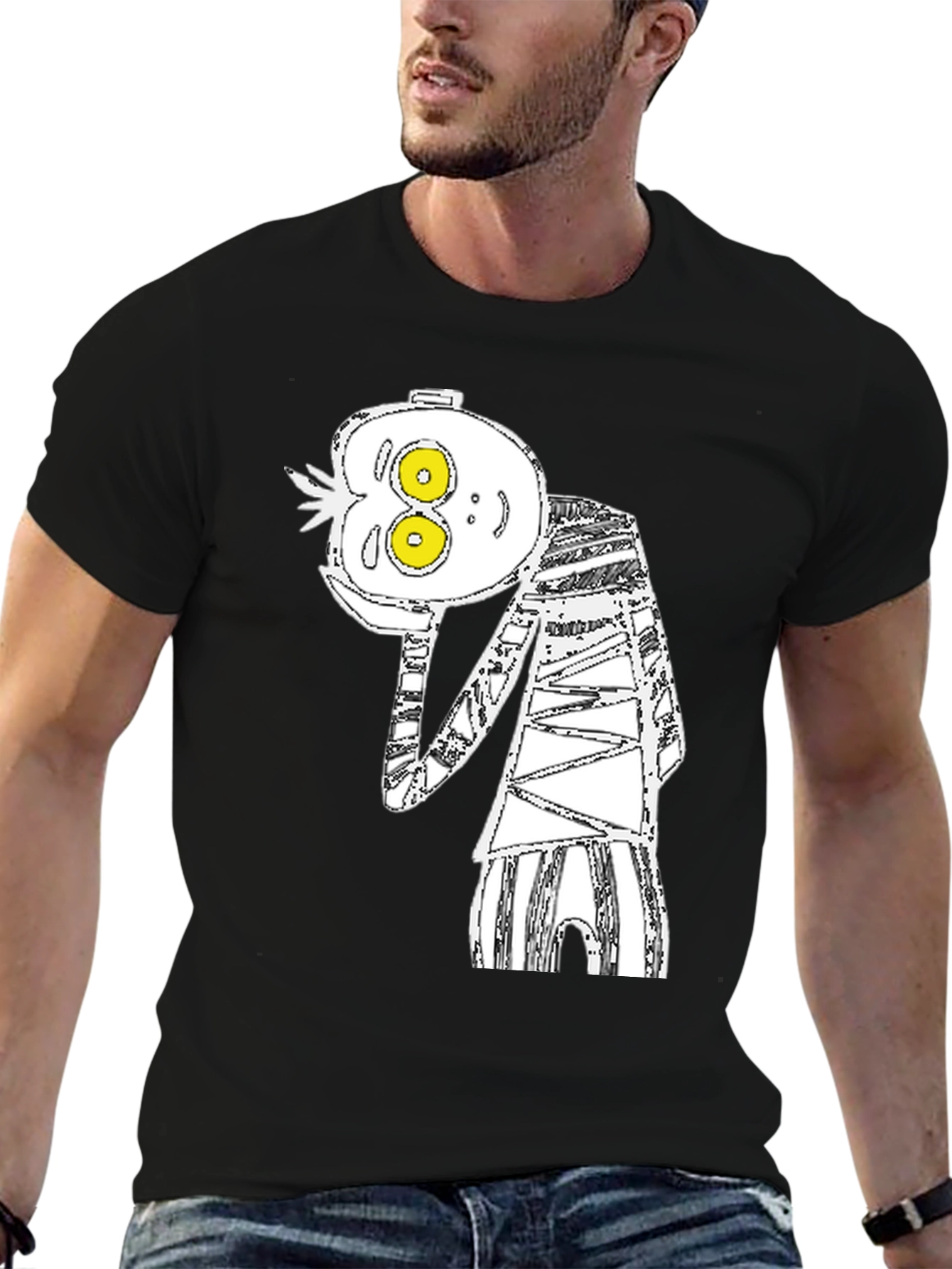 Abstract Cartoon Graphic Tee - Black Cotton Blend