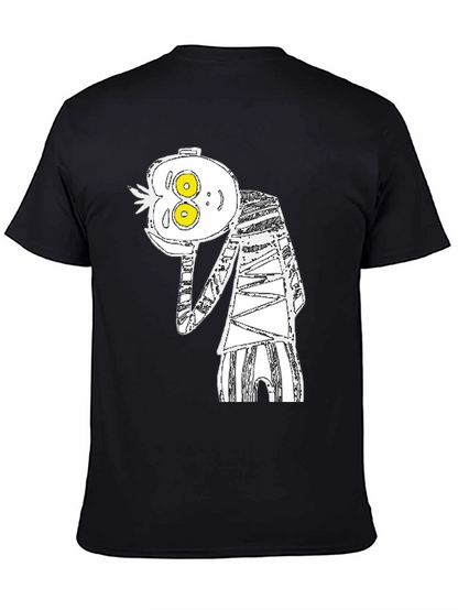 Abstract Cartoon Graphic Tee - Black Cotton Blend
