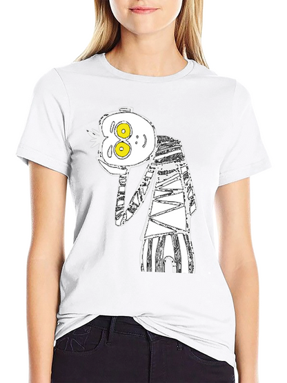 Abstract Cartoon Graphic Tee - Black Cotton Blend