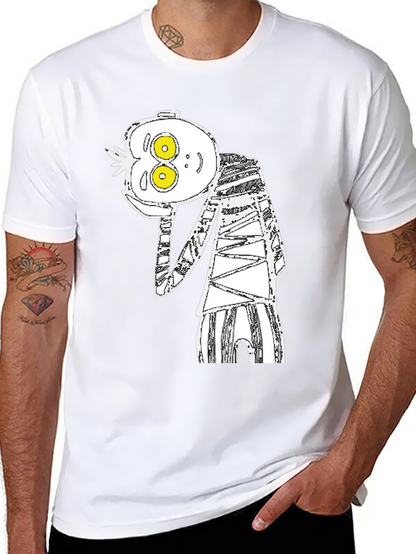 Abstract Cartoon Graphic Tee - Black Cotton Blend