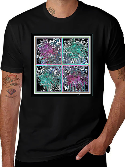 Abstract Grid Graphic Tee - Stylish Black Cotton T-Shirt