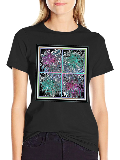 Abstract Grid Graphic Tee - Stylish Black Cotton T-Shirt