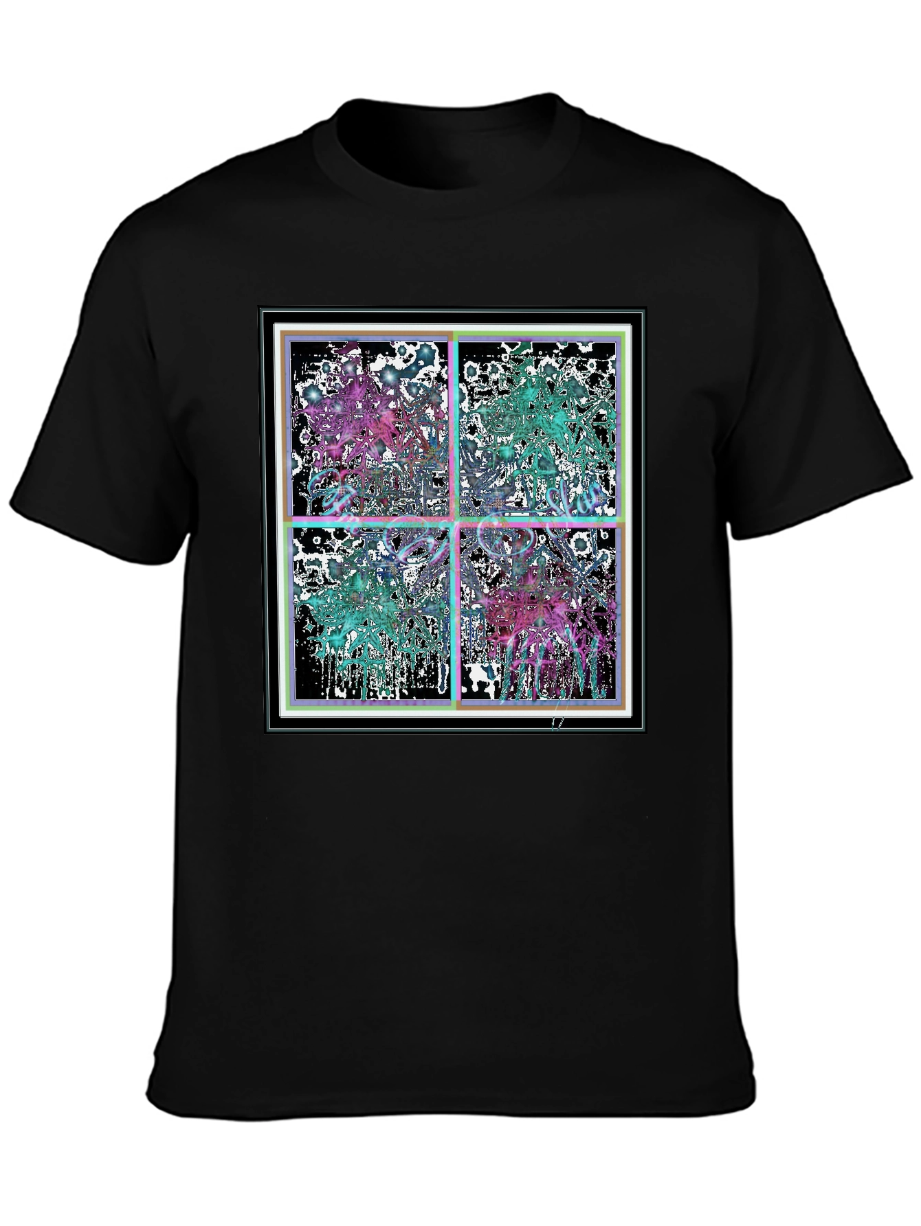 Abstract Grid Graphic Tee - Stylish Black Cotton T-Shirt