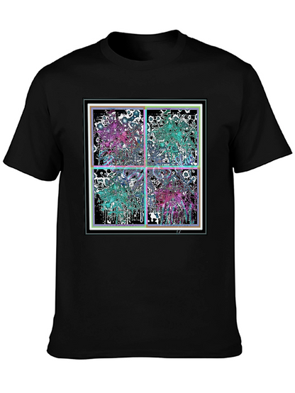 Abstract Grid Graphic Tee - Stylish Black Cotton T-Shirt